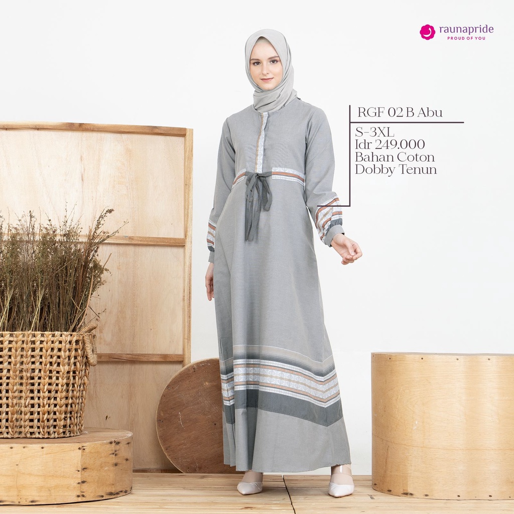 Gamis muslimah rauna RGF 02B hijau,coklat,abu