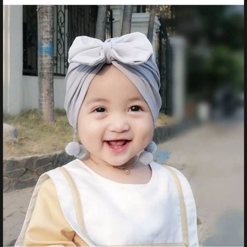 turban Duo  Double Pom Pom anak bayi perempuan Usia 0 - 3 Tahun | ciput baby new born 6 - 2 thn | bandana Baby Girl newborn import Premium lucu 1 - 5 Bulan