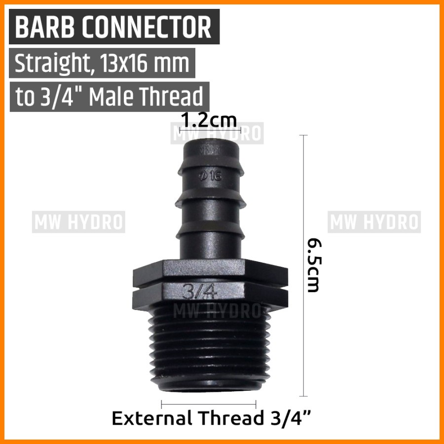 Male Connector 3/4 inch ke Selang PE 16 mm / 13 m