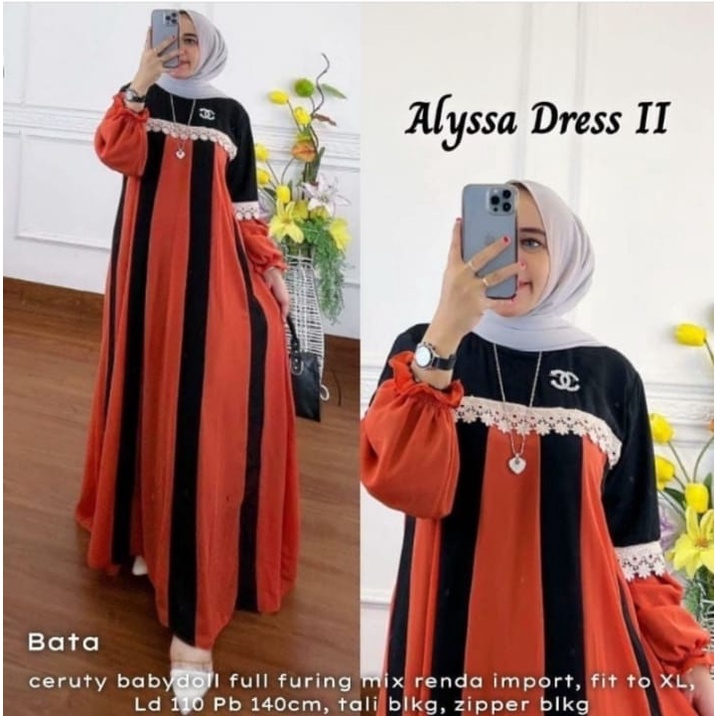 Baju Wanita Gamis Ceruty Babydoll Dress Kondangan Baju Wanita Jumbo Alyssa Dress Gamis Kekinian Dress Muslim