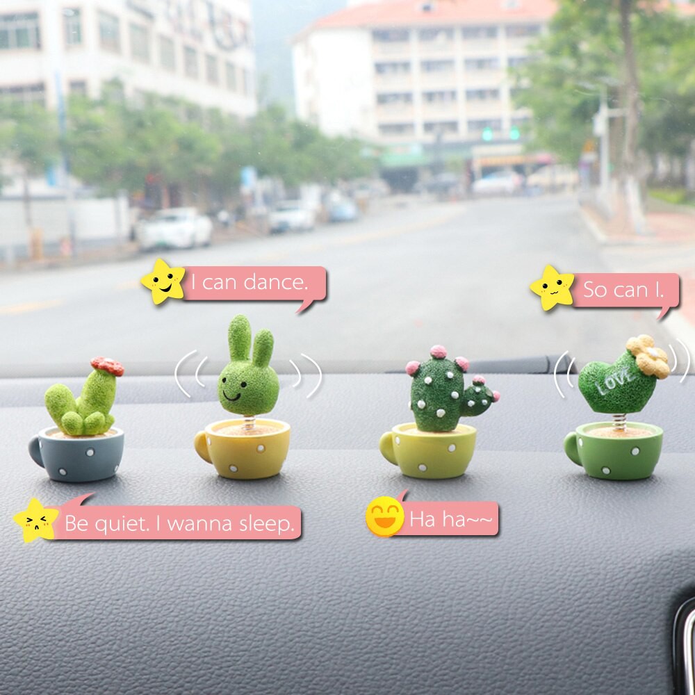 Pajangan Mobil Kaktus 4 in 1 Kepala Goyang | Bunga Pot Kaptus Model Lucu Dashboard