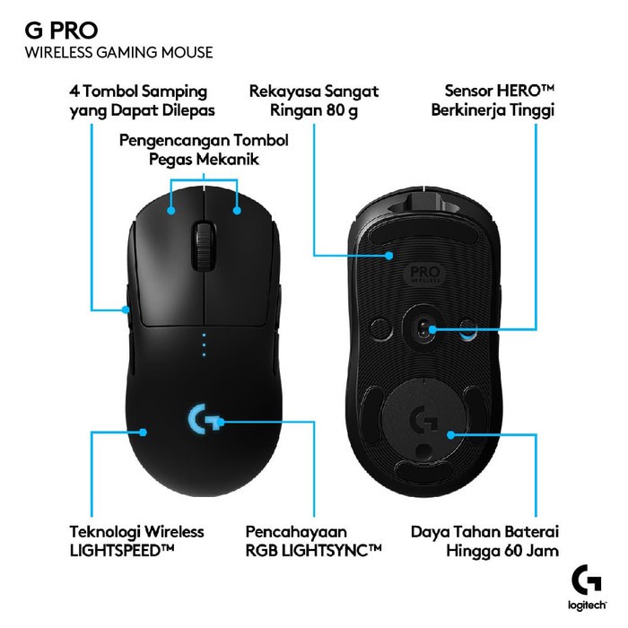 Logitech GPro / G Pro Wireless Gaming Mouse Garansi Resmi - Hitam