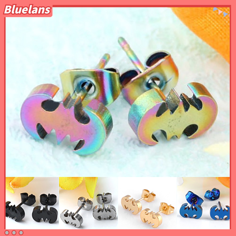 Anting Tusuk Motif Kelelawar Ala Punk Bahan Stainless Steel Untuk Pria / Wanita