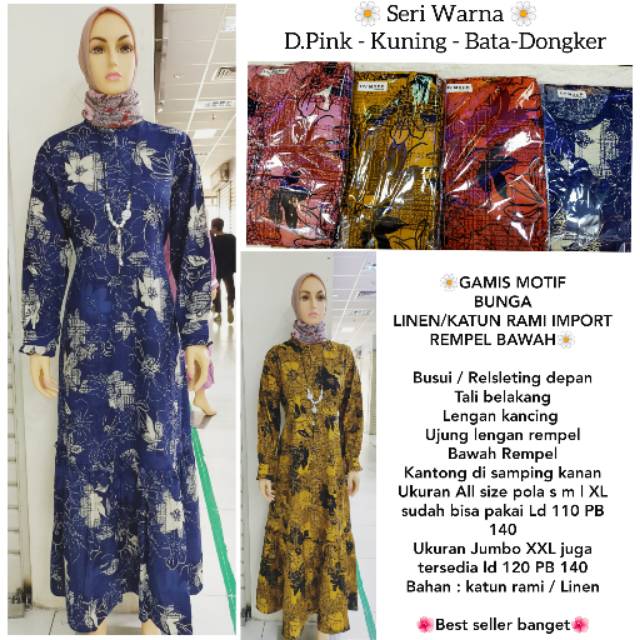 Gamis motif terbaru linen import rempel bawah
