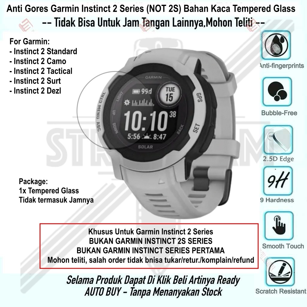 Anti Gores Garmin Instinct 2 (NOT 2S) - Pelindung Layar Bahan Kaca Tempered Glass