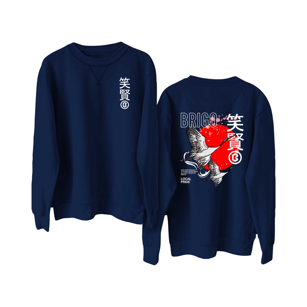 Sweater Crewneck BRIGO japan bird Sablon DTF Fleece Cotton II BRIGO Basic Sweatshirt  japan bird II  Cotton M-XXL (Pria &amp; Wanita) Free stiker&amp;Gantungan Kunci