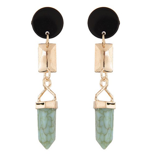 LRC Anting Tusuk Elegant Light Green Gemstone Decorated Bullet Shape Simple Earrings