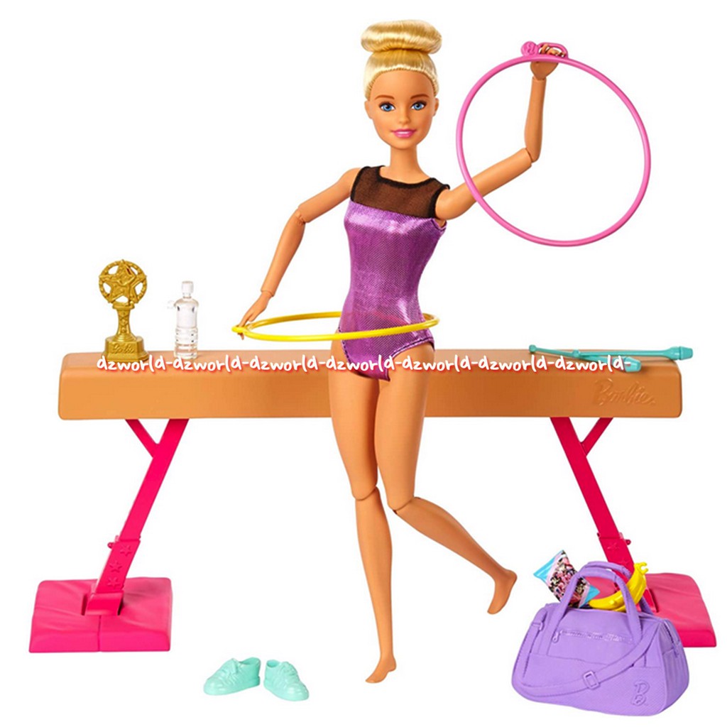 Barbie Gymnastics Doll And Playset With Twirling Feature Mainan Boneka