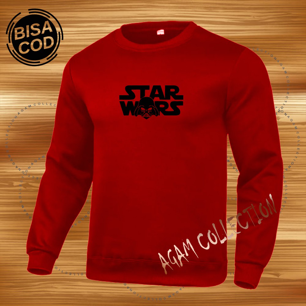 Agam collection Sweater Distro Star Wars  Premium Text Hitam Pria Wanita