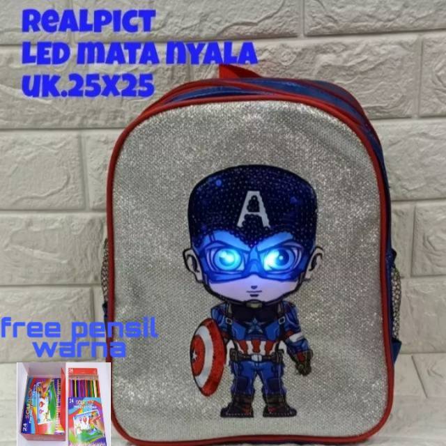 Tas captain amerika tas led mata nyala tas paud