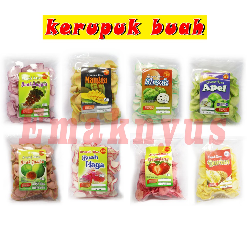 

KERUPUK BUAH MANGGA SIRSAK ANGGUR JAMBU STROWBERRY BUAH NAGA APEL DURIAN