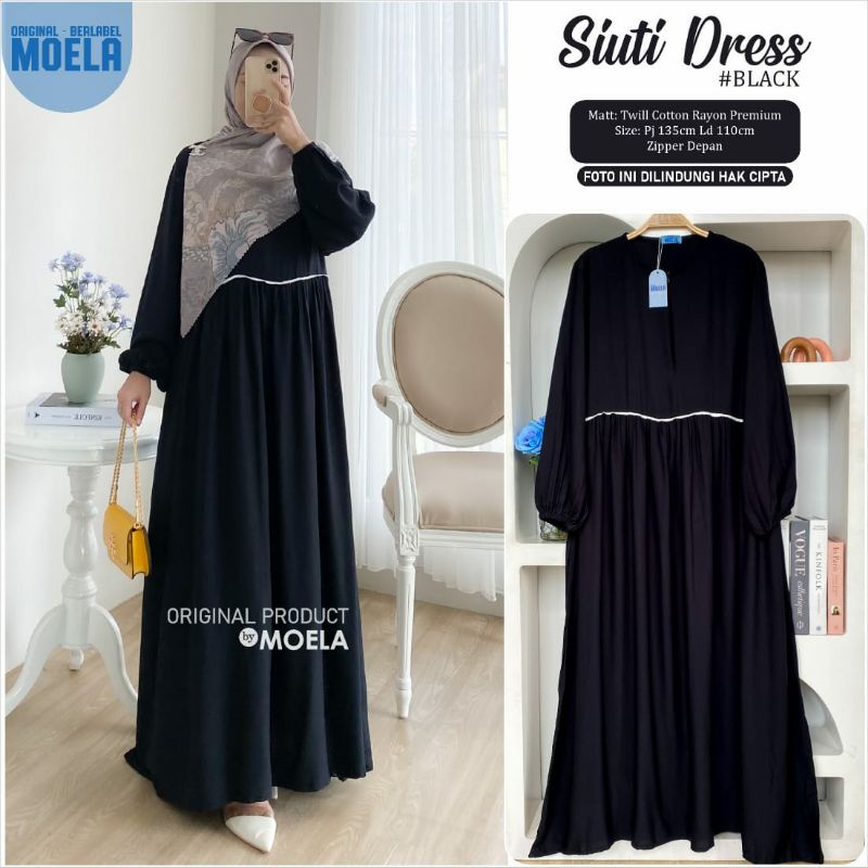 SIUTI DRESS BY MOELA | DRESS HITAM | DRESS HITAM | BUSUI FRIENDLY | ZIPER DEPAN