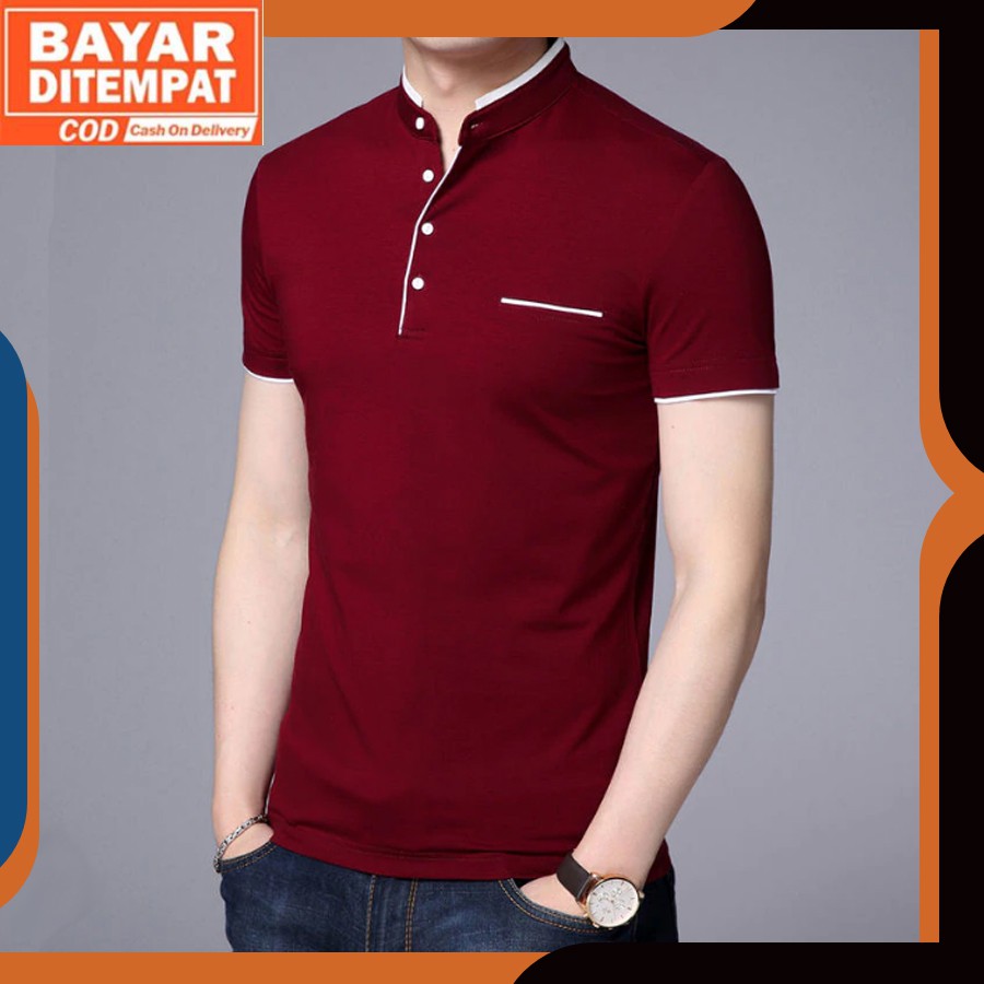 Kaos Pria Dyrgo Maroon Polos Kerah Polo Shirt Shanghai Mandarin Original Distro Bandung