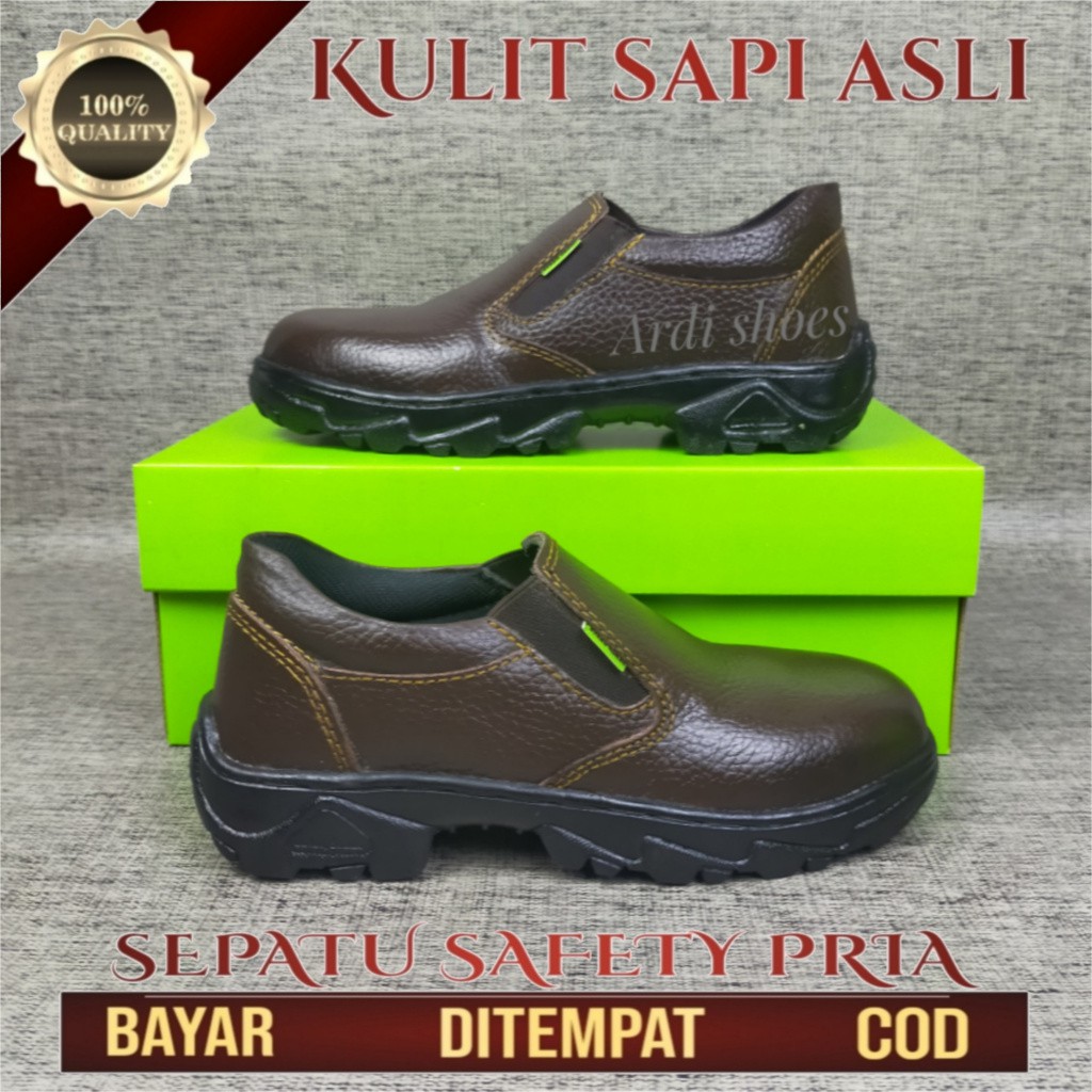 Sepatu Safety Pria Pendek Sepatu Low Boot Sefty Pria Kulit Asli Ujung Besi Septi Casual Cowok