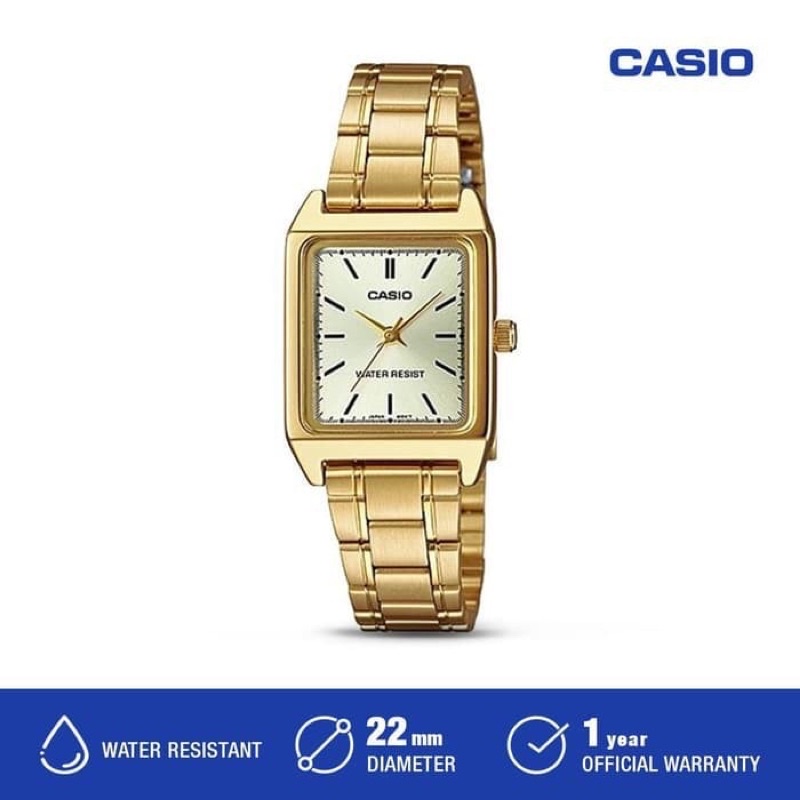 Jam Tangan Wanita Casio General LTP-V007G-9EUDF White Dial Gold Stainless Steel