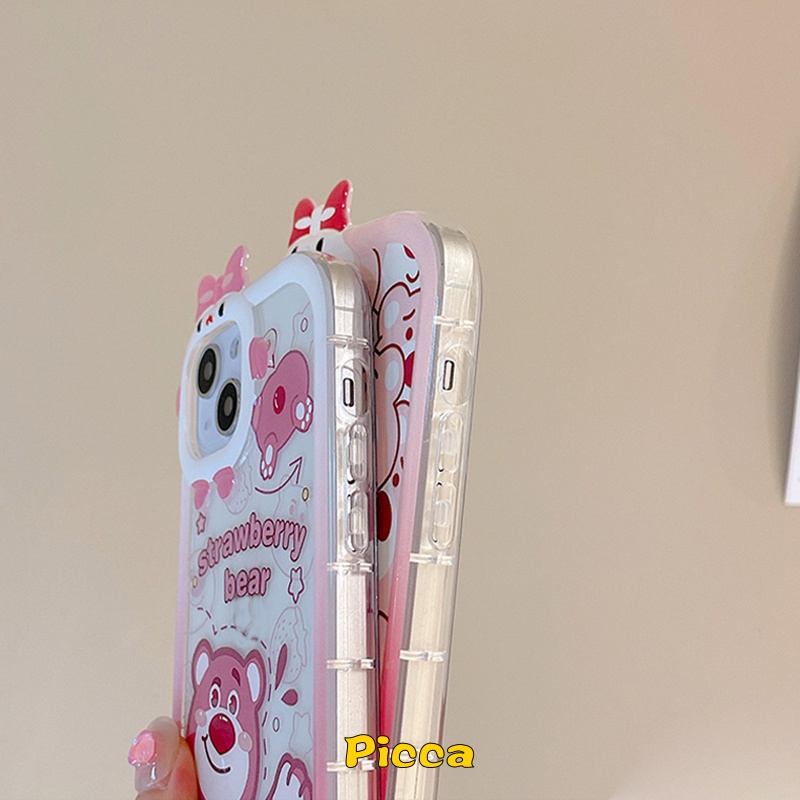 Kartun Strawberry Bear Manyo Couple Case Samsung A14 A04E A32 A12 A04 A53 A03s A13 5G A03 A04s A22 A73 A52 A50 A02s A51 A23 A33 A50s A21s A52s A71 A11 3D Kotak Lensa Monster