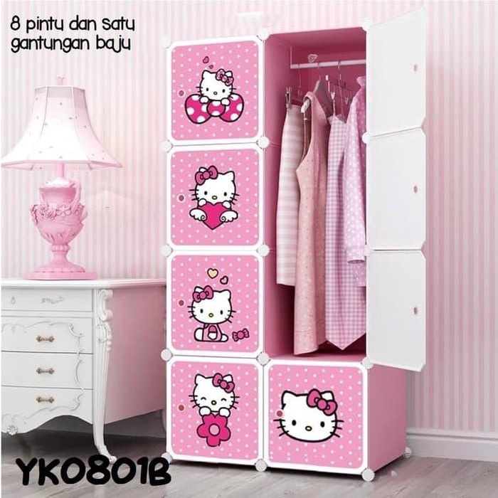 Lemari Pakaian Plastik 8 Pintu Rak Baju Wardrobe Serbaguna Dengan Ruang Gantung Pakaian Lemari Pakaian Portable Lemari pakaian Multifungsi