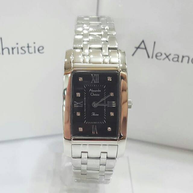 Jam Tangan Alexandre Christie AC2576 Wanita Original Silver Plat Black