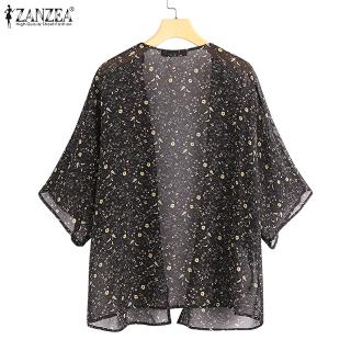 ZANZEA Cardigan Pantai  Musim Panas Motif Bunga Ada Ukuran 