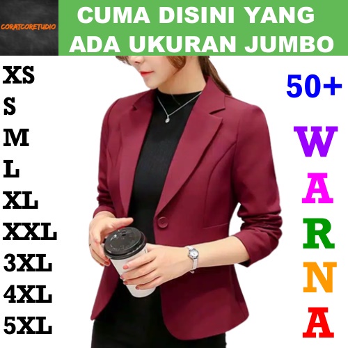 5XL XXXXL 4XL XXXL 3XL XXL XL L M S XS Blazer Wanita Jas Cewek Perempuan MERAH MAROON POLOS 1 Celana