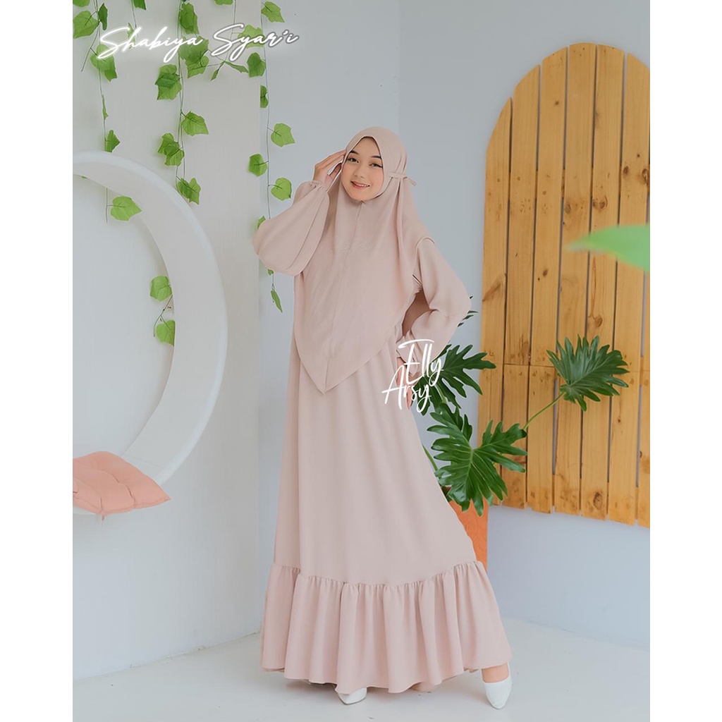 Gamis syari set SYABIA CRINKLE khimar recomended terbaru ELLYARSY premium muslimah