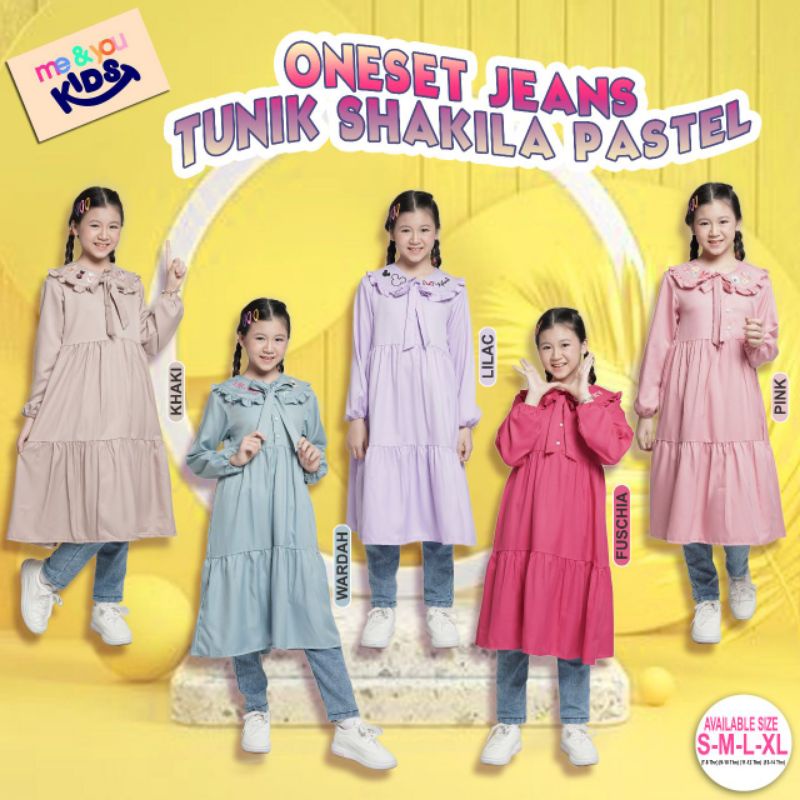 S-XL (Est. 7-14T) One Set Jeans Tunic Shakila Pastel Me&You Kids / Setelan Tunik Anak by Me & You