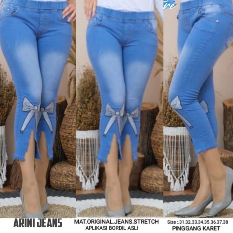 JEANS CALISTA 7/9/JEANS PINGGANG KARET COD/JEANS BORDIR PITA