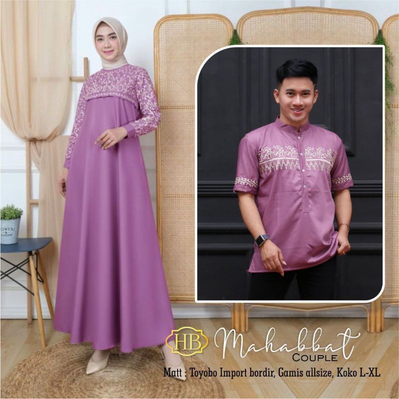 HB MAHABBAT COUPLE GAMIS BROKAT BAJU KOKO BORDIR LENGAN PENDEK SETELAN BUSANA MUSLIM COPEL PASANGAN 