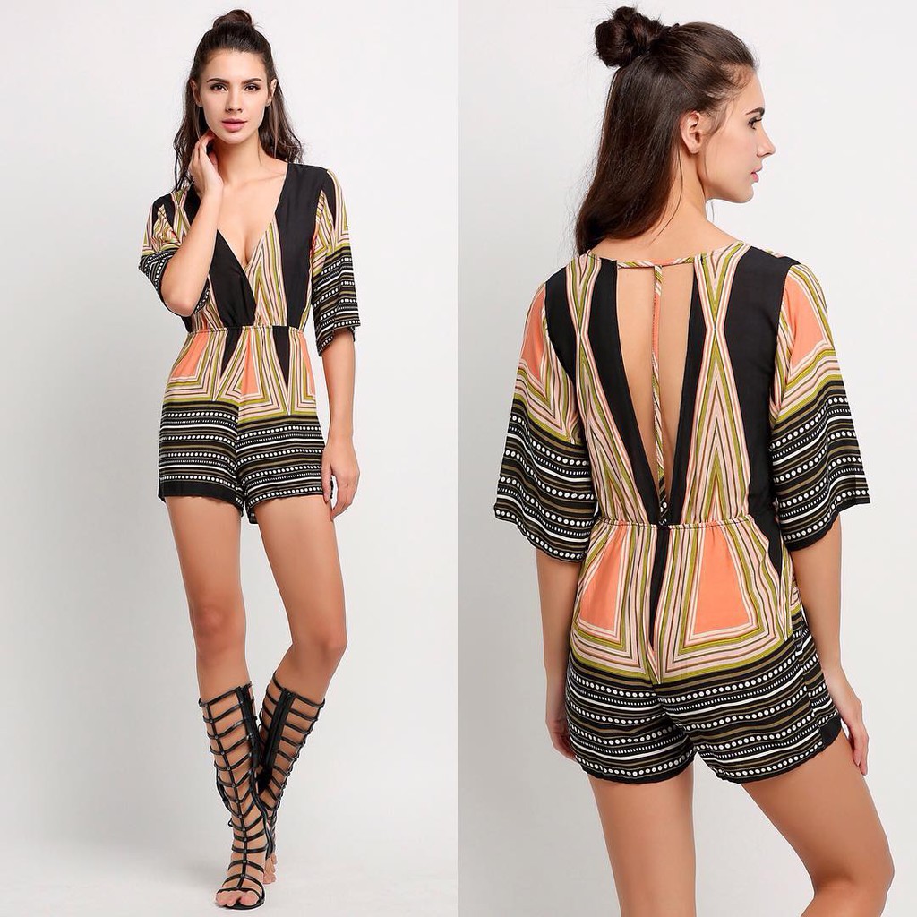 Black orange backless jumpsuit