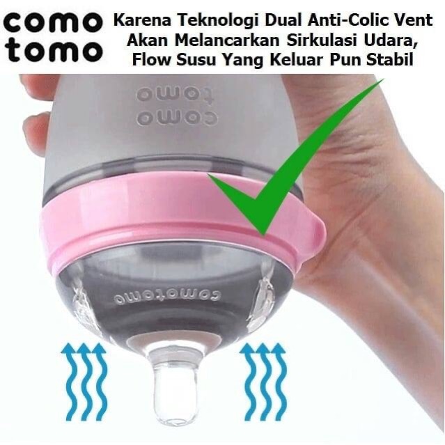 COMOTOMO PINK/GREEN 250ML SINGLE PACK BOTTLE - botol susu comotomo | dot bayi