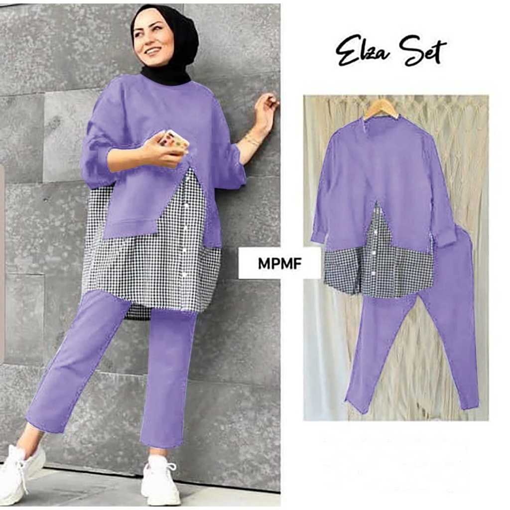 2 UKURAN 2XL 3XL HGO SET ELZE / SET ELZA CROM / ONE SET WANITA-Lavender 3XL