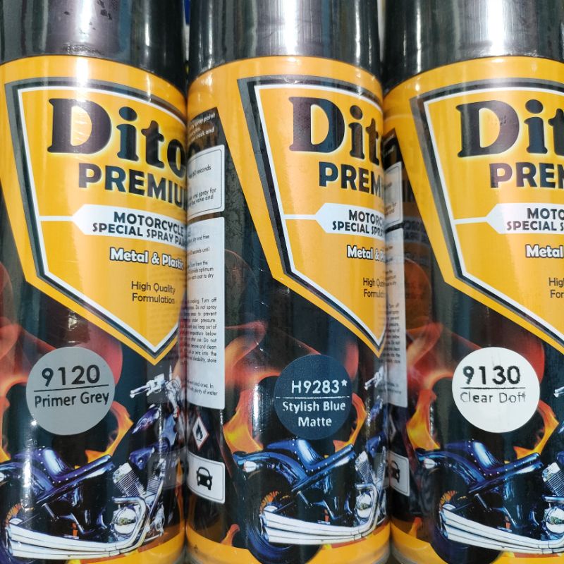 Pilok Paket Lengkap Cat Diton Premium Primer Grey 9120 Stylish Blue Matte H9283 9283 Clear Doff 9130 400cc.. Pilok Paketan Stylish Blue Matte Cat Semprot Diton Premium 400cc