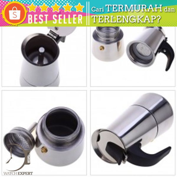 OneTwoCups Espresso Coffee Maker Moka Pot Teko Stovetop Filter 100ml 2 Cup - Z20 - Silver