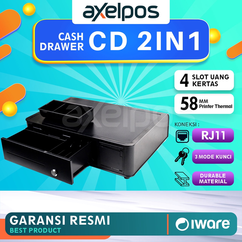 CASH DRAWER/LACI UANG KASIR DENGAN PRINTER BLUETOOTH IWARE CD 2IN1