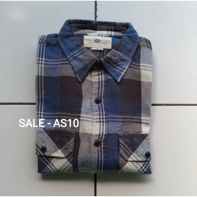 kemeja ralp lauren flanel biru abu kode AS10