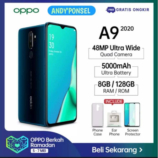Harga Nasional Oppo A9(2020) Ram 8GB + Rom 128GB Baru Garansi Resmi Oppo Indonesia 1 Tahun