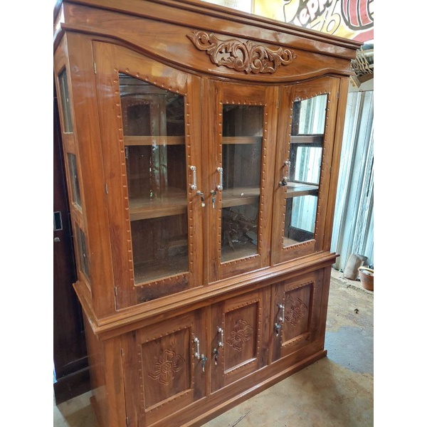 [[PROMO]] LEMARI HIAS //LEMARI KACA 3 PINTU KAYU JATI