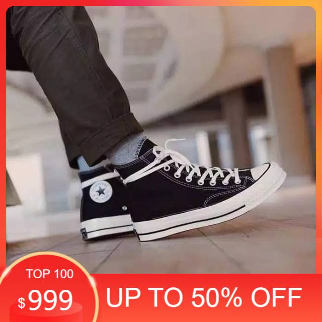 Sepatu converse 70s TINGGI GLOSSY HITAM PUTIH premium
