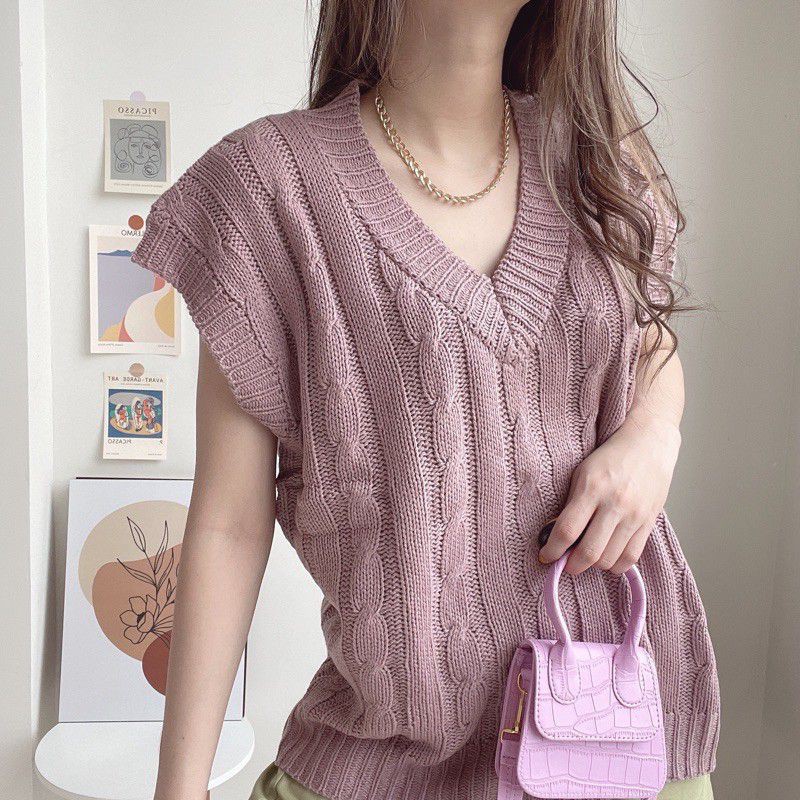 VEST KNIT CABLE - rompi rajut wanita