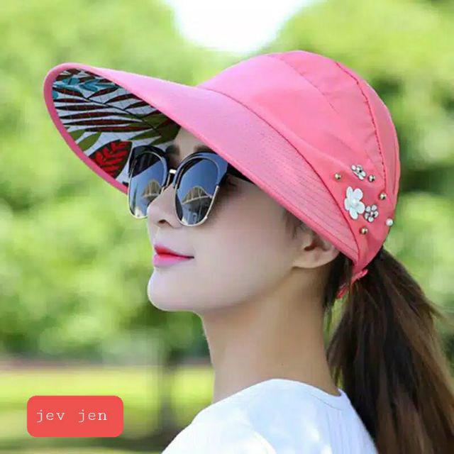Topi Visor Lipat Wanita Casual Pelindung Sinar UV Anti UV Untuk Pantai-Water melon