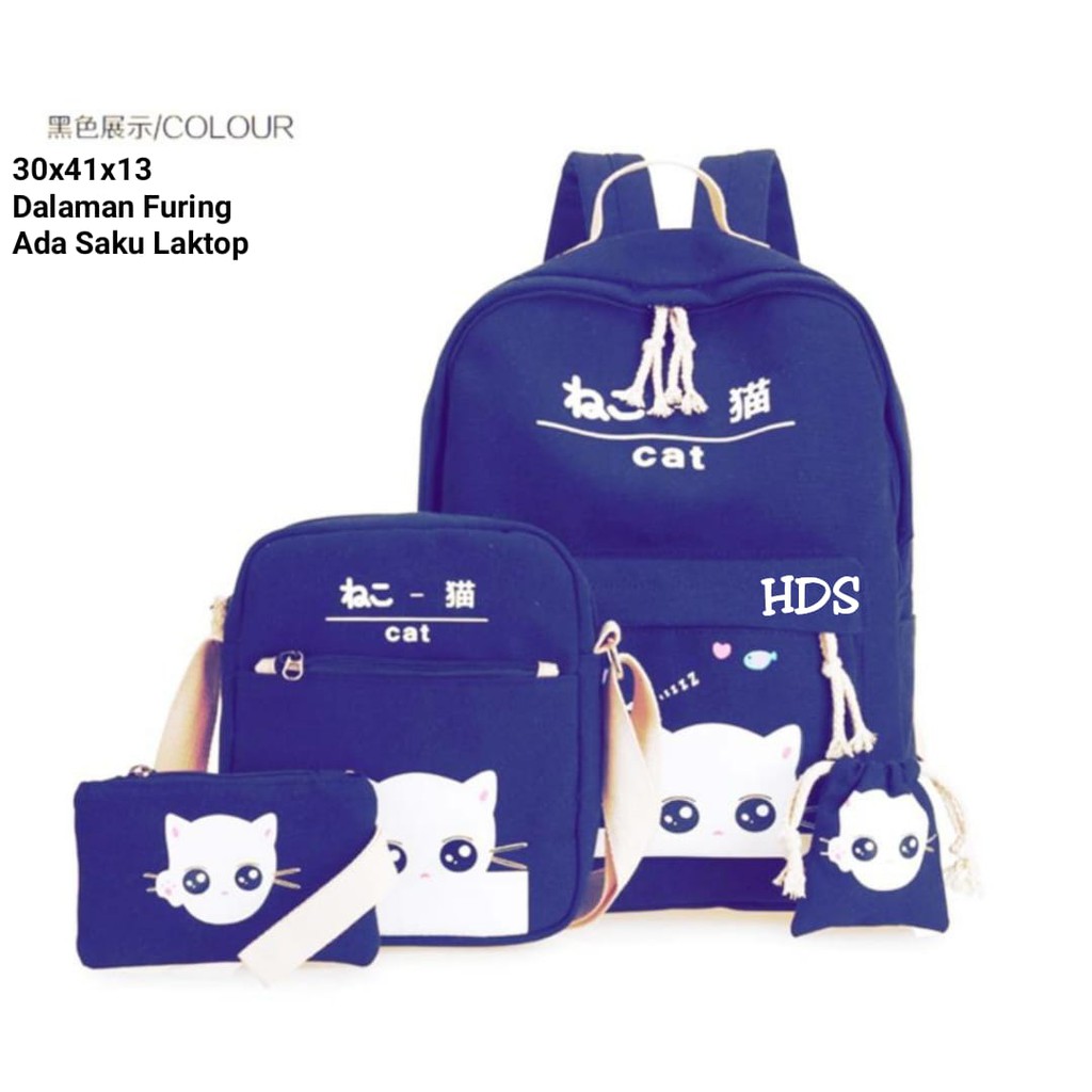 Tas Ransel Anak Perempuan Kucing Ngintip Bacpack Multifungsi