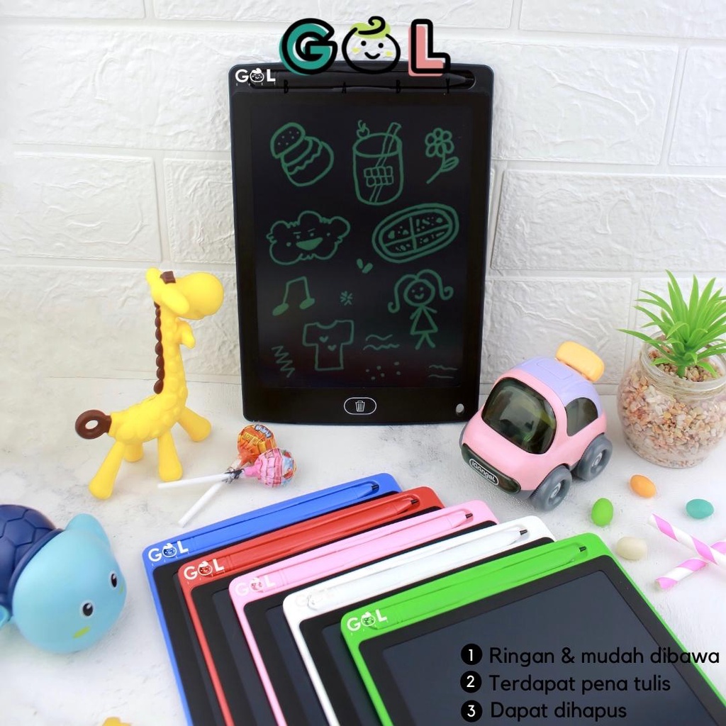 LCD Writing Writting Drawing Tablet Pad Papan Belajar Tulis Gambar Coret Hapus Mainan Edukasi Anak-hitam