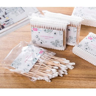 500Pcs Stik Cotton Bud 2 Sisi Bahan Kayu+Kapas untuk Alat