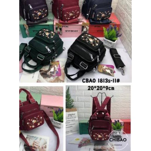 Termurah KODE-491 TAS WANITA IMPORT 3in1 CHIBAO 1813s-11 MOTIF BUNGA JINJING SELEMPANG RANSEL