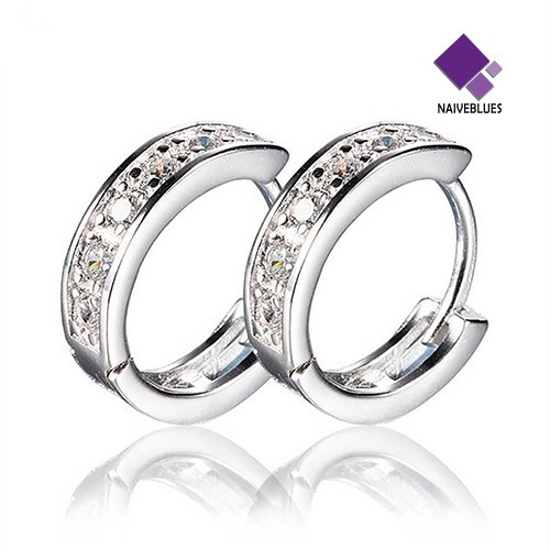 Anting Stud Hoop Berlian Imitasi Bahan Platinum Plated Untuk Wanita