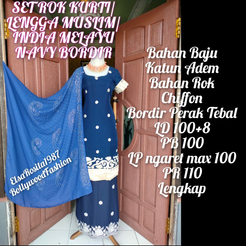 LENGGA MUSLIM / SET ROK KURTI / INDIA MELAYU NAVY BORDIR