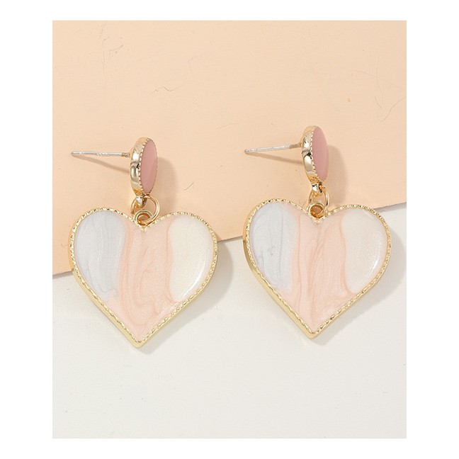 LRC Anting Tusuk Fashion White Metal Dripping Contrast Color Heart Earrings K26939