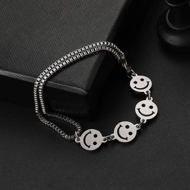 Smiley Double-layer Bracelet Stitching Stacked Ins Personality Snake Bone Chain