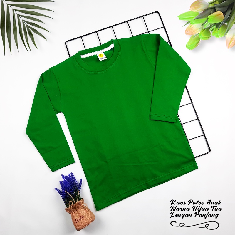 KAOS POLOS ANAK PREMIUM COTTON | KAOS UNISEX BISA COWOK CEWEK | WARNA HIJAU TUA - LENGAN PANJANG