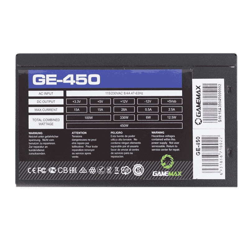 Gamemax GE-450 450W - 80+ Plus Certified GE450 PSU